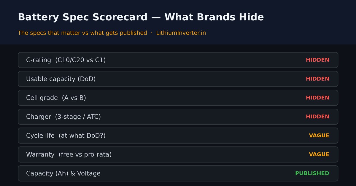Inverter battery spec transparency scorecard — what brands publish vs hide