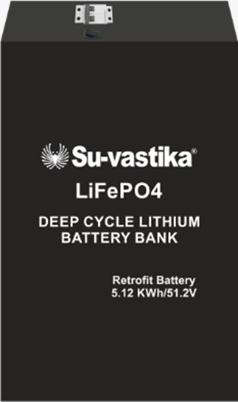 Battery label stating voltage and energy: 5.12 kWh / 51.2 V LiFePO4