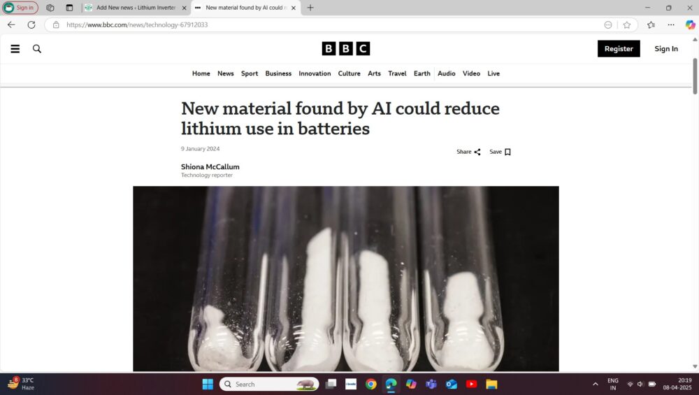 BBC news on new material for lithium